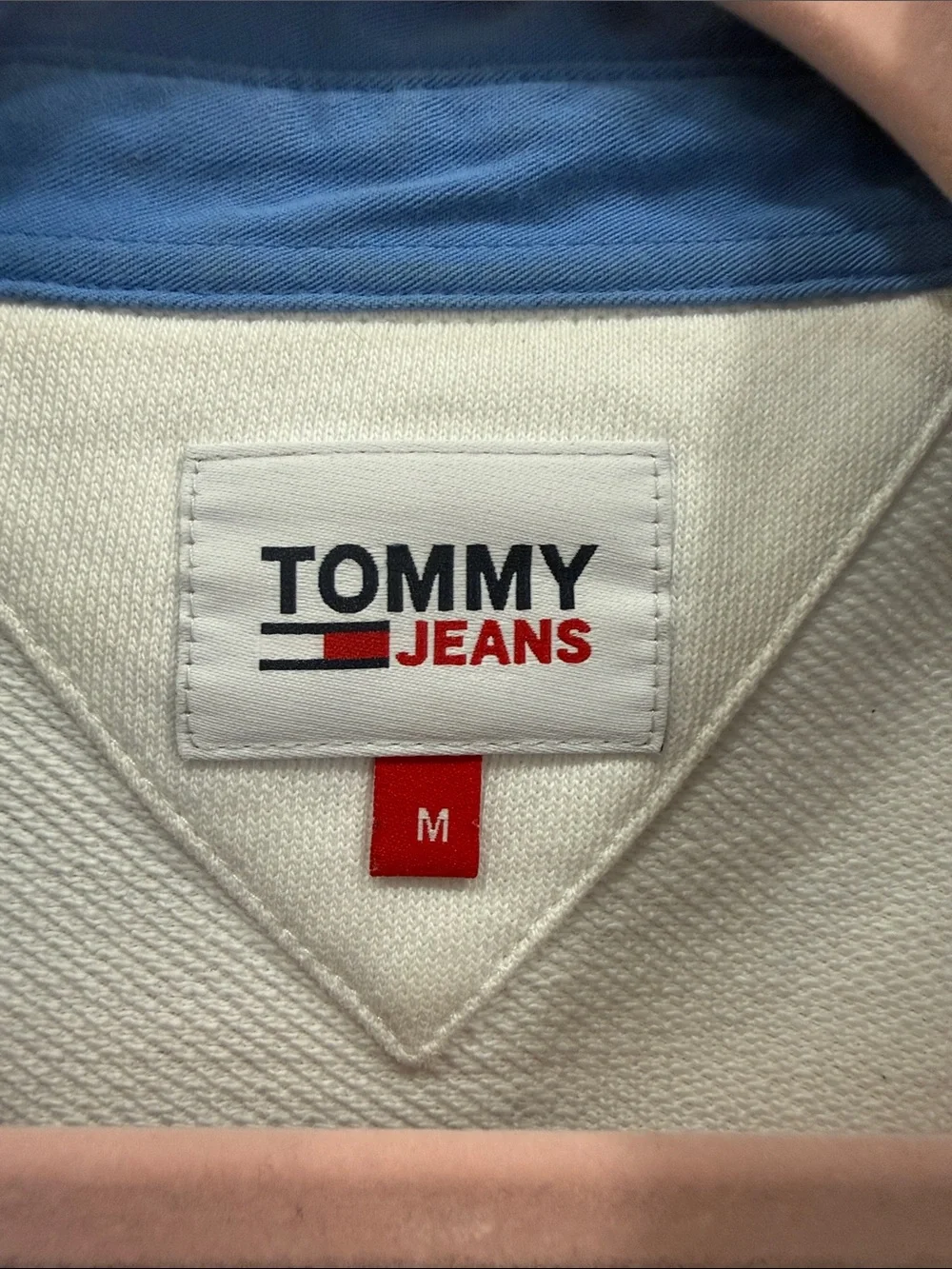 Tommy Hilfiger Cream Rugby Polo with Blue Collar and Red & Blue Chest Stripes - Picture 2 of 5